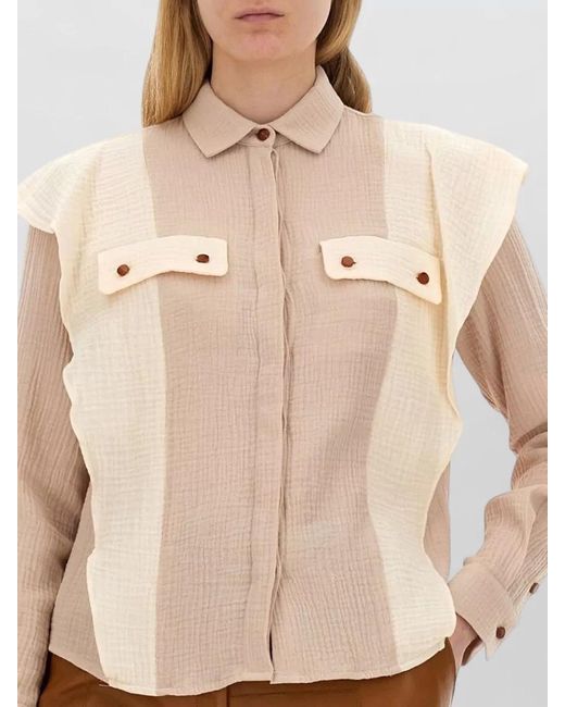 Alysi Natural Textured Shirt Collared Neck Chest Pockets