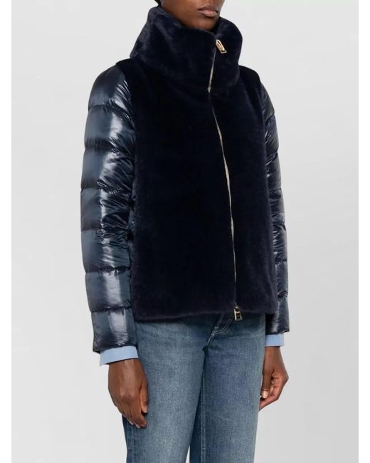 Herno Blue Faux Fur Panel Puffer Jacket
