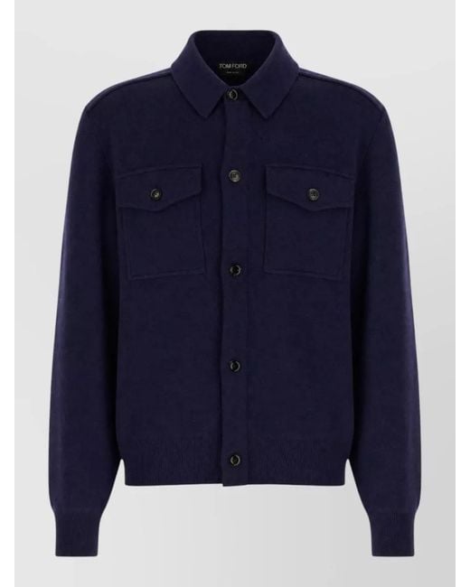 Tom Ford Blue Collared Knit Shirt Long Sleeves Regular Fit for men