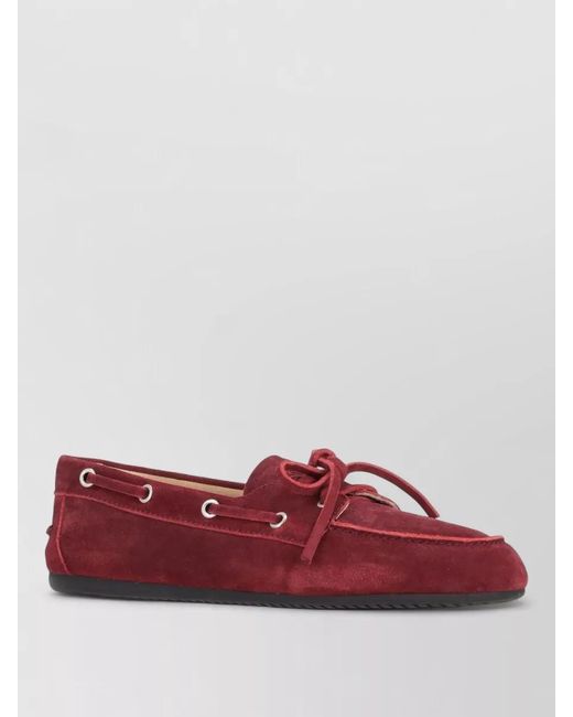 Miu Miu Red Suede Loafers Bow Detail Rubber Sole