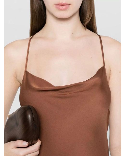 Silk95five Brown St Germaine Satin Maxi Dress Sleeveless