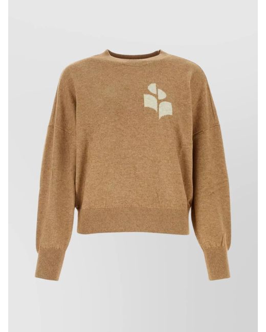 Isabel Marant Natural Cotton Wool Oversized Logo-Embroidered Ribbed Crew-Neck Sweater