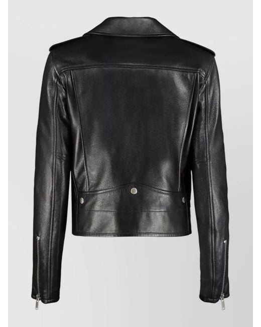 Saint Laurent Black Cropped Leather Biker Jacket Tailored Fit