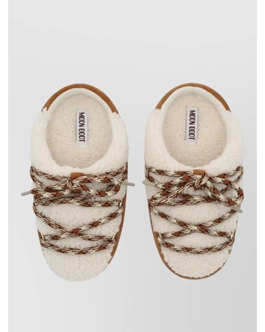 Moon Boot Natural Leather Shearling Slippers