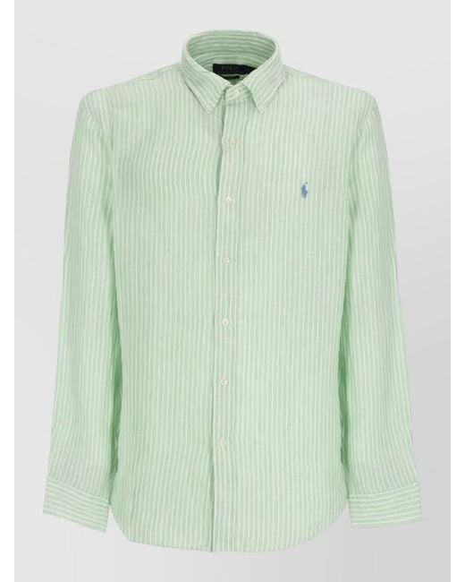 Ralph Lauren Green Striped Linen Long-Sleeve Shirt for men