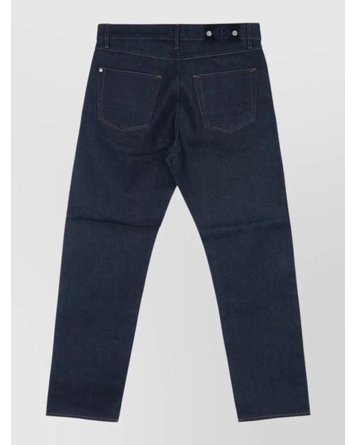 Stone Island Blue Denim Trousers Belt Loops Contrast Stitching for men