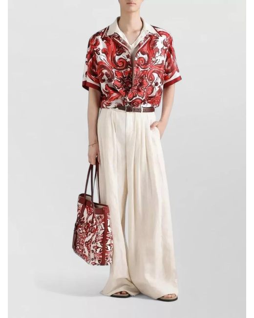 Dolce & Gabbana Red Maiolica Print Short Sleeve Shirt Pocket for men
