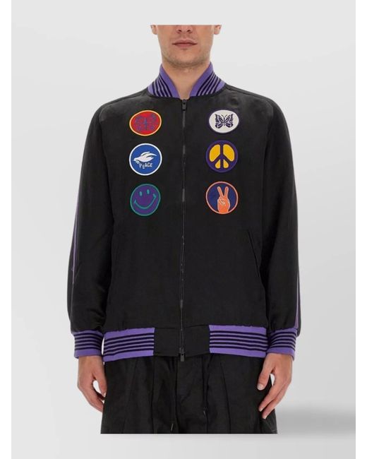 Needles Blue Comfort Fit Satin Jacket With Graphic Patches for men