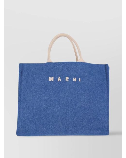 Marni Blue Museo Large Cotton Tote Bag