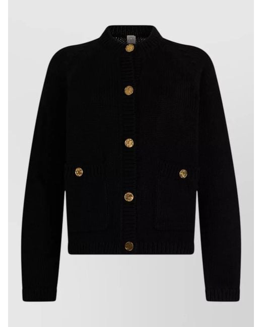 Totême Black Cotton Ribbed Knit Cardigan