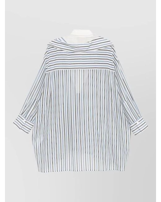 Semicouture White Striped V-Neck Long-Sleeve Asymmetric Hem Shirt