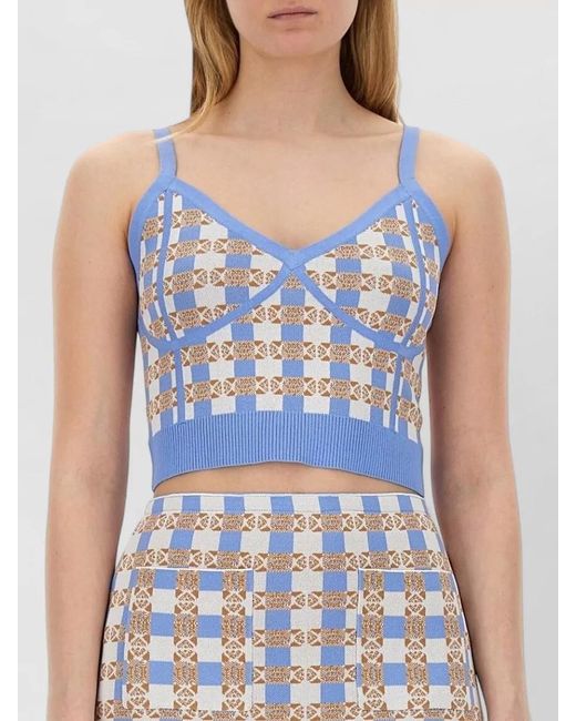 Baum und Pferdgarten Blue Checkered Midi Dress Fringe Hem Spaghetti Straps