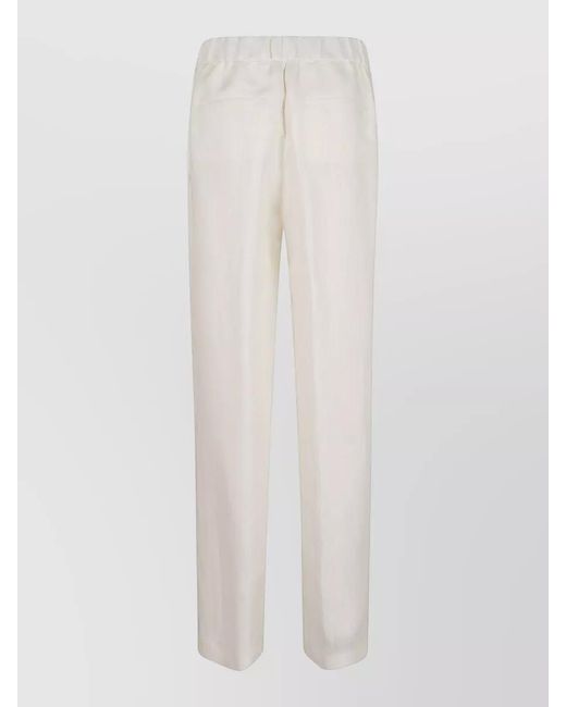 Peserico White Linen Straight Leg Trousers Resca
