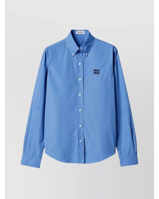 Miu Miu Blue Poplin Shirt Long Sleeves
