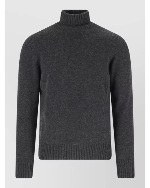 Drumohr Gray High Neck Plain Knit Regular Fit Sweater for men