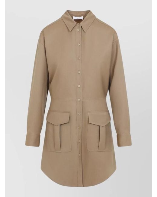 Céline Natural Long Sleeve Collared Coat Flap Pockets