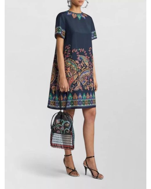 Etro Blue Silk Floral Paisley Mini Tunic Dress