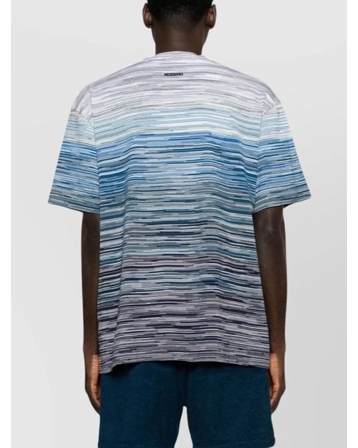 Missoni Blue Striped Cotton T-Shirt for men