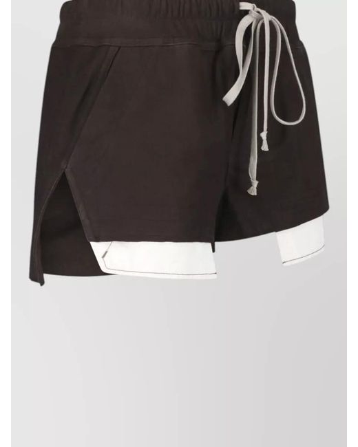 Rick Owens Black Leather Straight Short Shorts