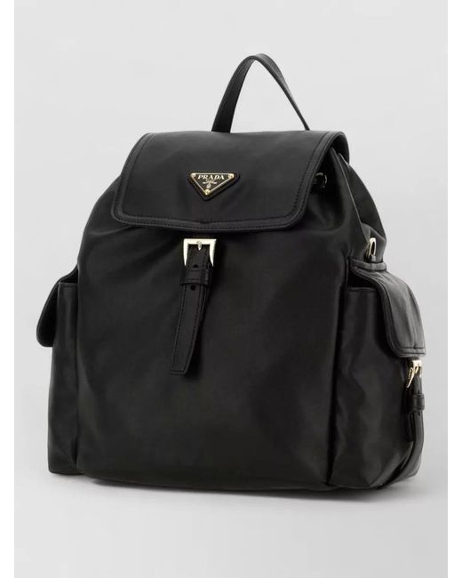 Prada Black Leather Backpack Adjustable Straps Buckle Detail