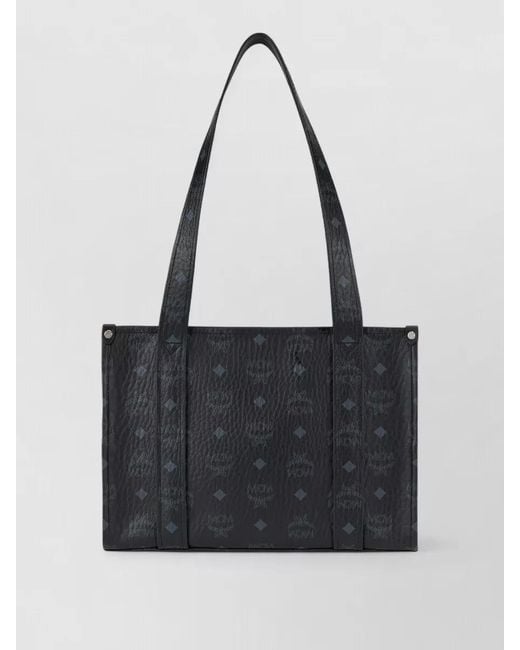 MCM Black Aren Tote Bag Coated Cotton Monogram