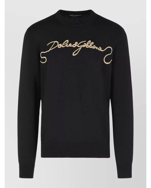Dolce & Gabbana Black Virgin Wool Sweater Embroidered Logo Detail for men