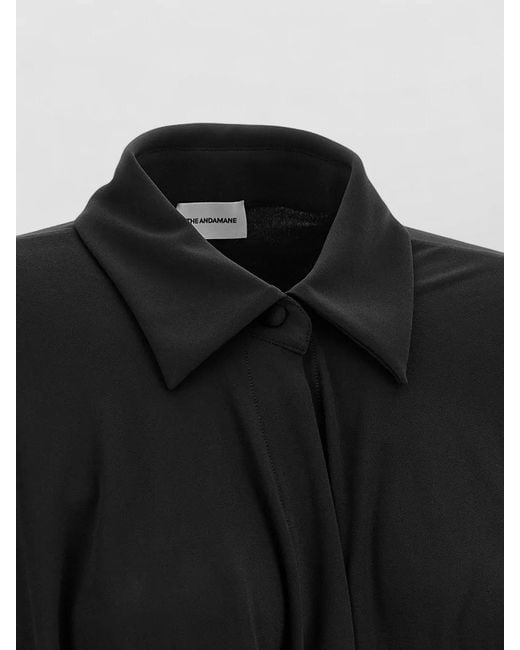 ANDAMANE Black Lilia Draped Top Long Sleeves Slits