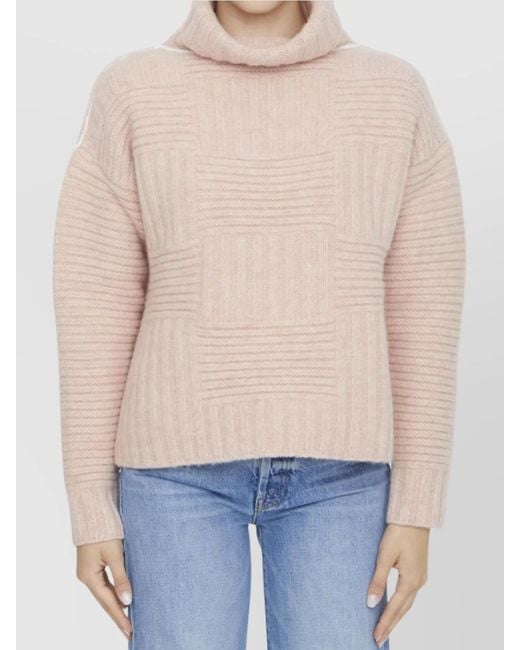 Bottega Veneta Blue Ribbed Pattern Wool Turtleneck Sweater