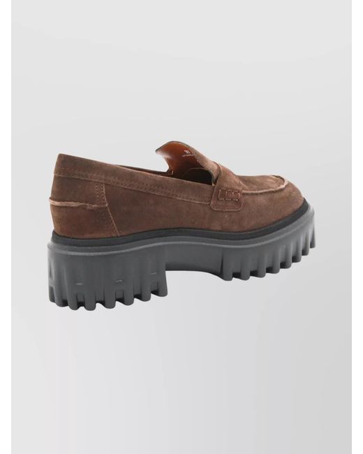 Hogan Brown Suede Leather Platform Loafers