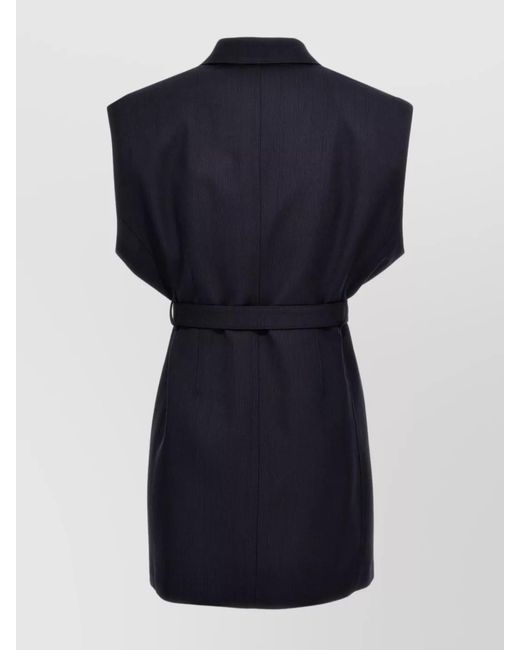 Prada Blue Belted Wool Vest With Notched Lapel