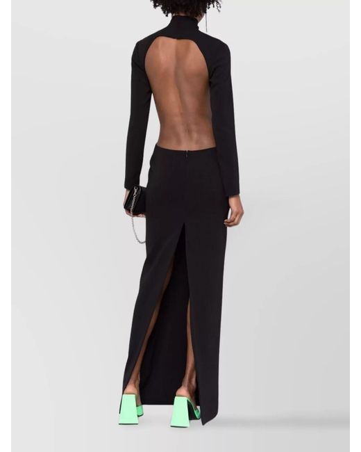 Monot Black Cutout High-Neck Long-Sleeve Maxi Dress