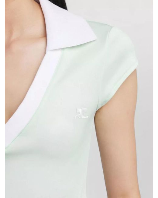 Courreges White Cropped V-Neck Short-Sleeve Polo Top