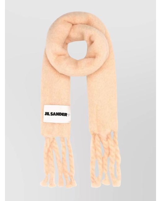 Jil Sander Natural Soft Mohair Blend Scarf With Fringed Ends