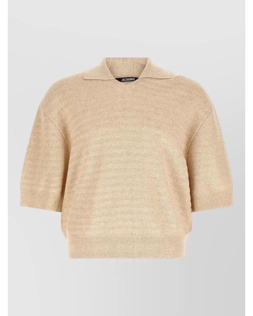 Jacquemus Natural Chevron Knit Polo Short Sleeves Ribbed Trims for men