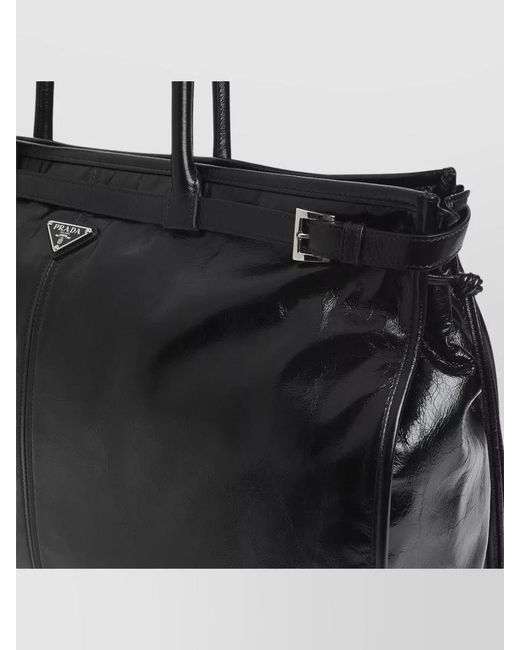 Prada Black Shopping Tote Bag Glossy Finish Strap