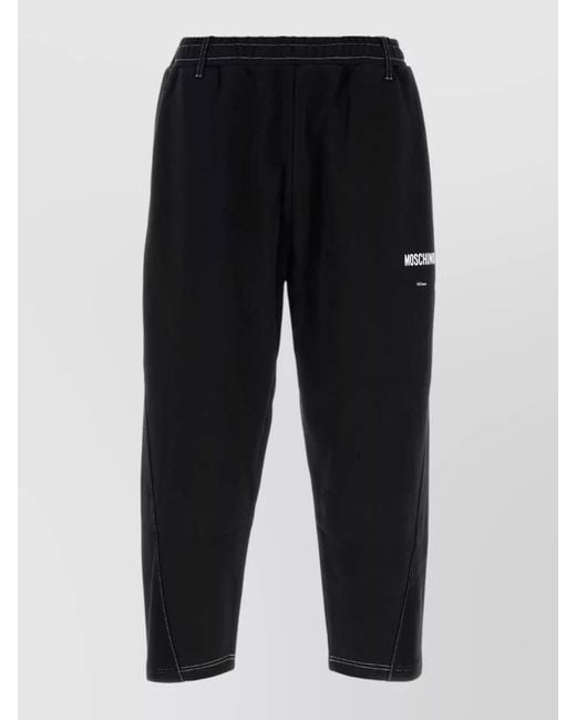 Moschino Black Cotton Joggers Contrast Stitching Side Pockets for men