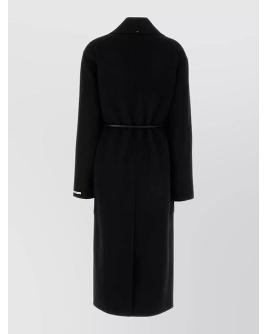 Sportmax Black Zannata Wool Coat Belted Long Lapel