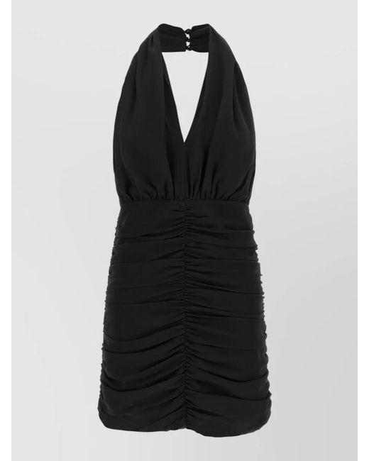 ROTATE BIRGER CHRISTENSEN Black Ruched Halter Dress Deep V Adjustable Straps
