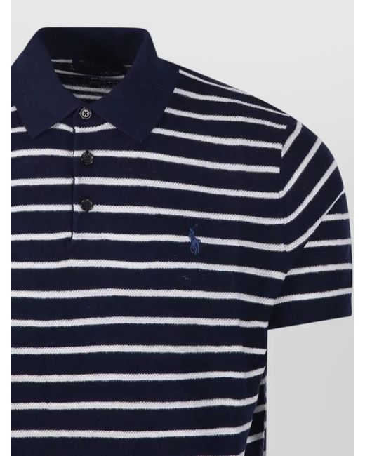 Ralph Lauren Blue Polo Shirt Short Sleeves Striped Ribbed Collar for men