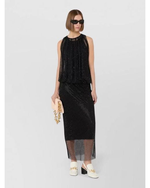 Sportmax Black Maxi Dress Bubble Waist Straight Skirt Overlay