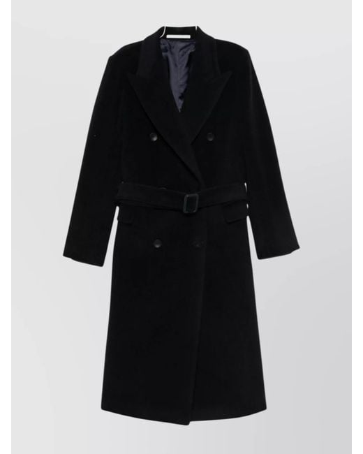 Tagliatore Black Wool Belted Double-Breasted Coat