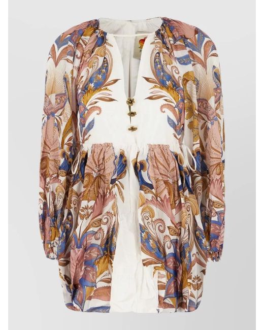 Farm Rio Multicolor Floral Cotton Blend Dress Button Waist