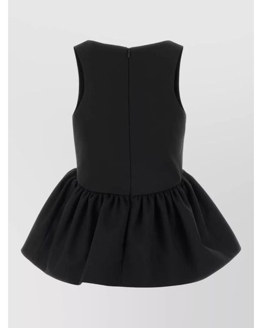 Dries Van Noten Black Stretch Gabardine Peplum Top Scoop Neckline