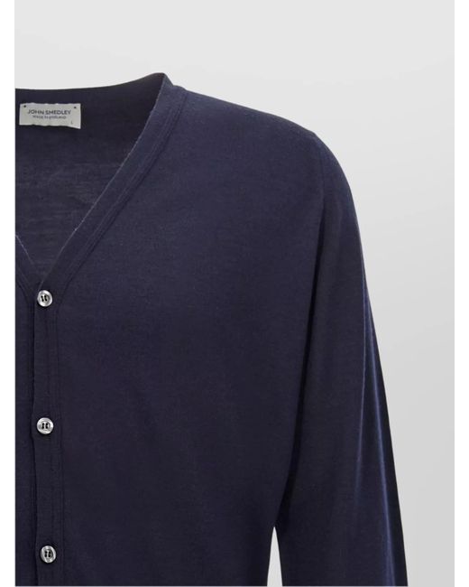 John Smedley Blue Wool Crewneck Cardigan for men