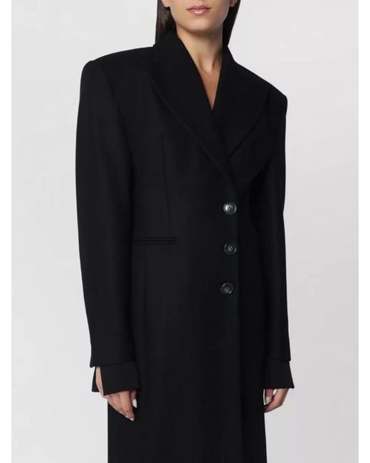 ANDAMANE Black Double Breasted Long Jacket Notched Lapel