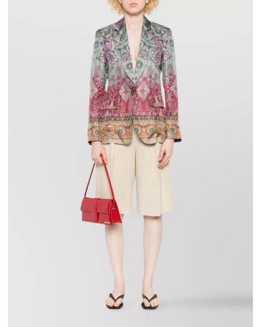 Pierre Louis Mascia Pink Silk Floral-Print Single-Breasted Blazer