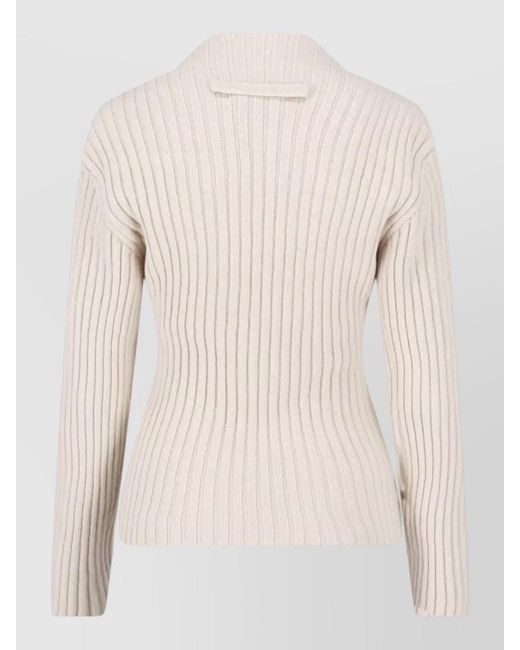 Victoria Beckham Natural Crew Neck Top Fitted Ribbed Long Sleeves