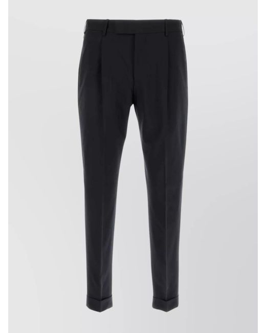 PT Torino Blue Wool Trousers With Belt Loops And Cuffed Hem for men