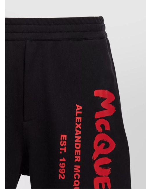 McQueen Black Cotton Logo-Print Bermuda Shorts for men