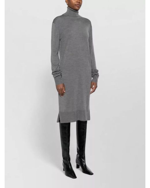 Totême Gray Knit Dress Turtleneck Long Sleeves Ribbed Finish